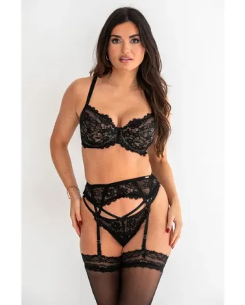 India Eyelash Lace Suspender - Black