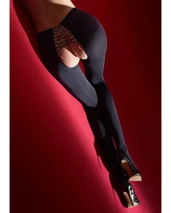 Marilyn Hot Lace Up Crotchless Opaque Tights