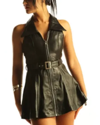 Black Leather Sleeveless Dress MD78
