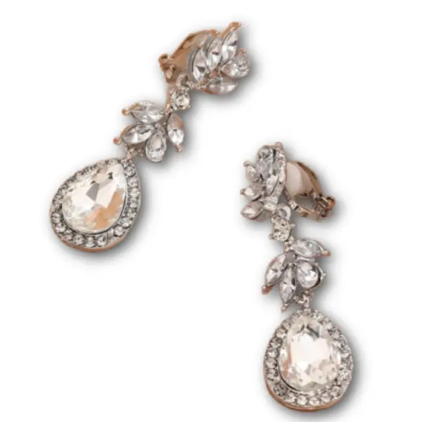 Rhinestone Water-drop Clip On Earrings