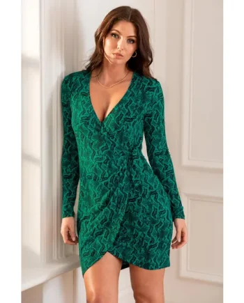 Bryony Fuller Bust Slinky Jersey Wrap Mini Dress - Green/Black