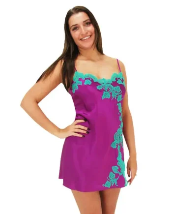 Marjolaine Tentation Silk and French Lace Chemise Orchid