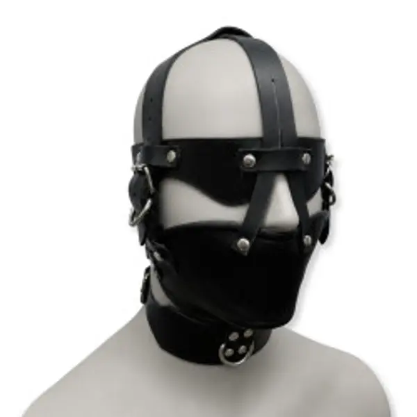 BDSM Leather Head Harness Muzzle with Eye Shield