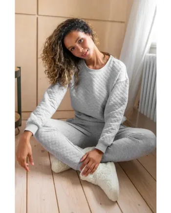 Quilted Lounge Sweatshirt and Jogger Co-Ord Set - Grey Marl