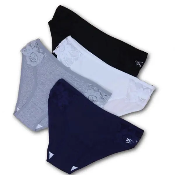 Four Pack Contrast Lace Ribbed Knit Brief