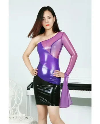 Latex One-Shoulder Two-Way Skirt Formal Cocktail Dress