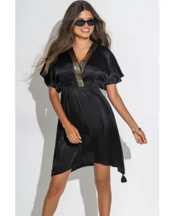Sequin Placket Kaftan - Black