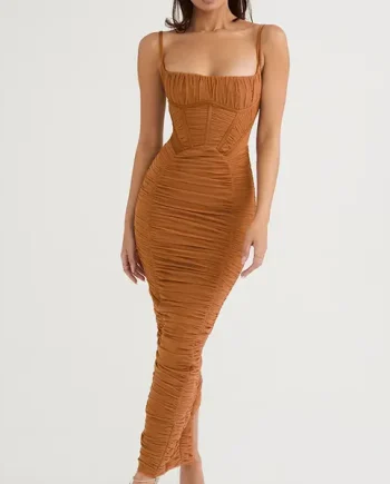 Long brown corset dress with straps