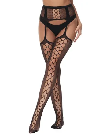Lace by LJ Lace Up Suspender Tights Black