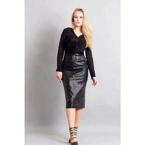 Women's Leather Skirt – High-Waisted, Pencil (Rahet)