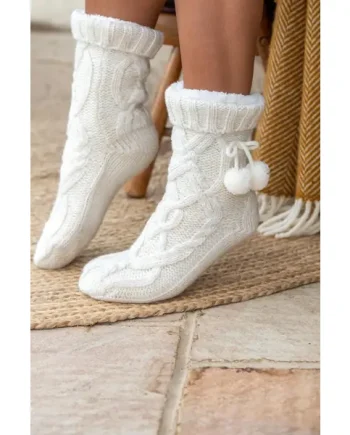 Cosy Cable Knit Lined Slipper Sock - Cream
