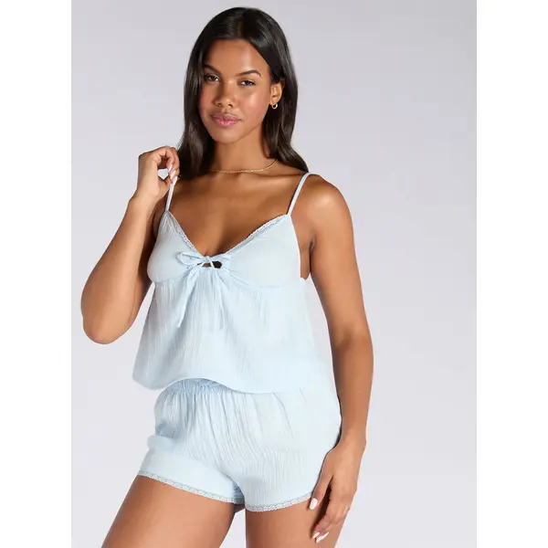 Lace trim cotton short pyjama set