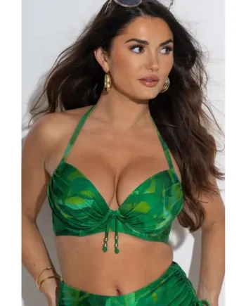 Cabana Underwired Padded Push-Up Boost Ruched Top - Green Multi