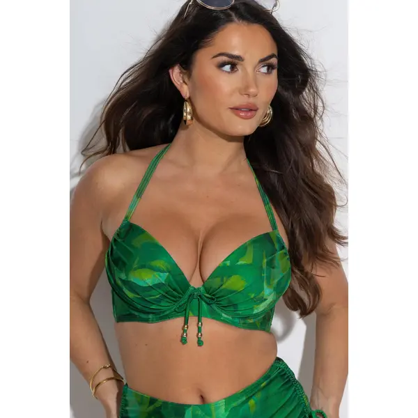 Cabana Underwired Padded Push-Up Boost Ruched Top - Green Multi