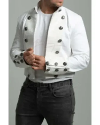 Short Cropped White Cotton Mens Victorian Jacket