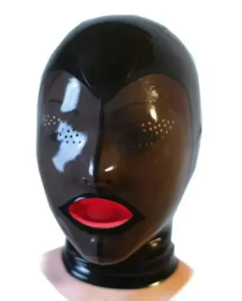 Latex hood with tongue and perforated eye holes