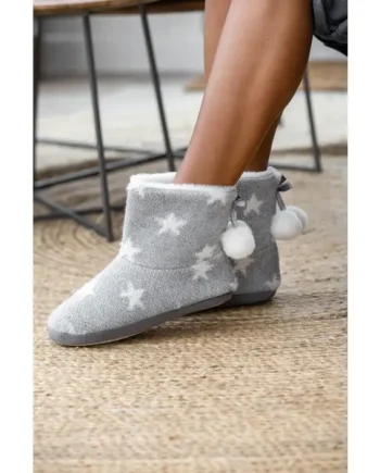 Star Knit Faux Fur Lined Bootie Slipper - Grey/Ivory