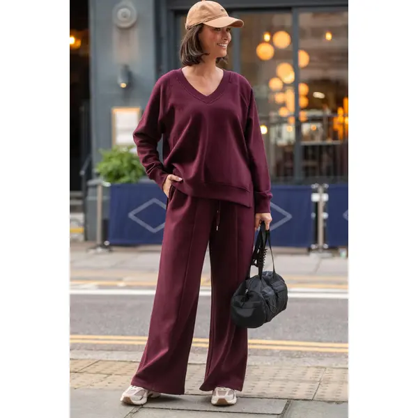 The Softest Off Duty Wide Leg Jogger - Burgundy