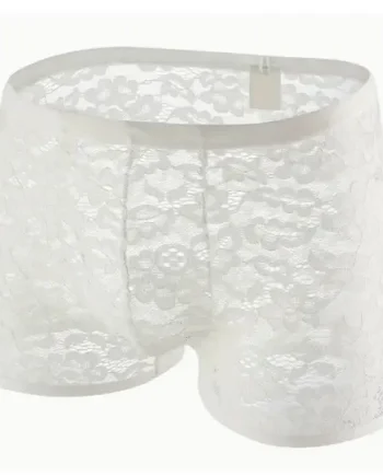 Men’s Slim Fit White Lacy Boxers (Extra Large)