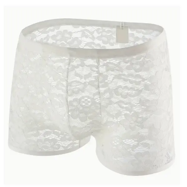 Men’s Slim Fit White Lacy Boxers (Extra Large)