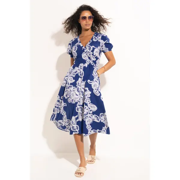 Danielle Elasticated Chanel Tiered Midi Dress - Navy/White