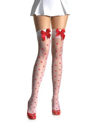 Leg Avenue Hold Ups With Hearts And Satin Bow 1018