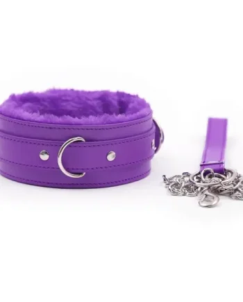 Purple Leather Collar With Leash - Universal Size
