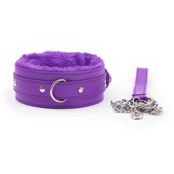 Purple Leather Collar With Leash - Universal Size