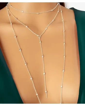 Body Chain – Thin Chain with Beads (Silver colour)