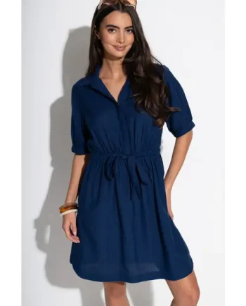 Blair Half Placket Channel Waist Shirt Dress - Navy