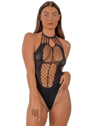 Lace by LJ Strappy Halter Teddy Black