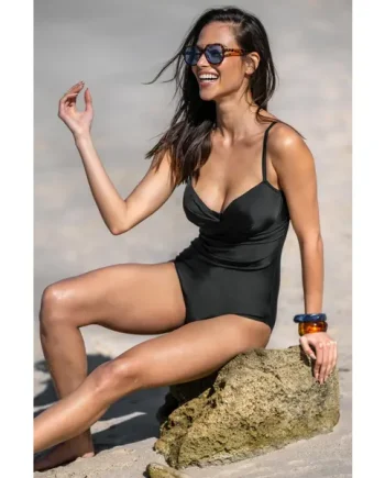 Free Spirit Lightly Padded Underwired Twist Front Tummy Control Swimsuit - Black
