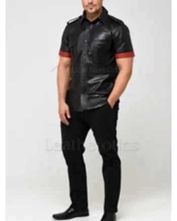 Mens Leather Short Sleeve Shirt RB