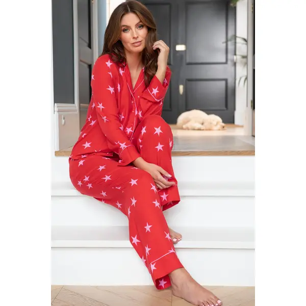 Luxe Woven Twill Pyjama Set - Red/Pink