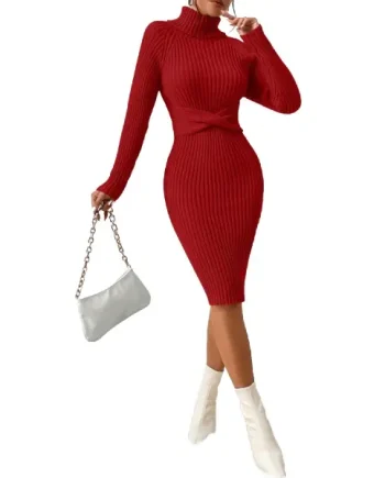 Turtleneck Raglan Sleeve Twist Front Jumper Dress