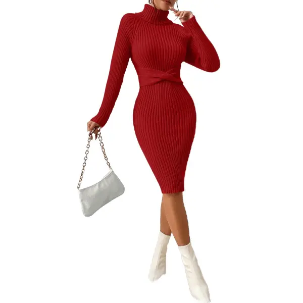 Turtleneck Raglan Sleeve Twist Front Jumper Dress