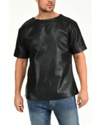 Mens Leather T-Shirt Perforated