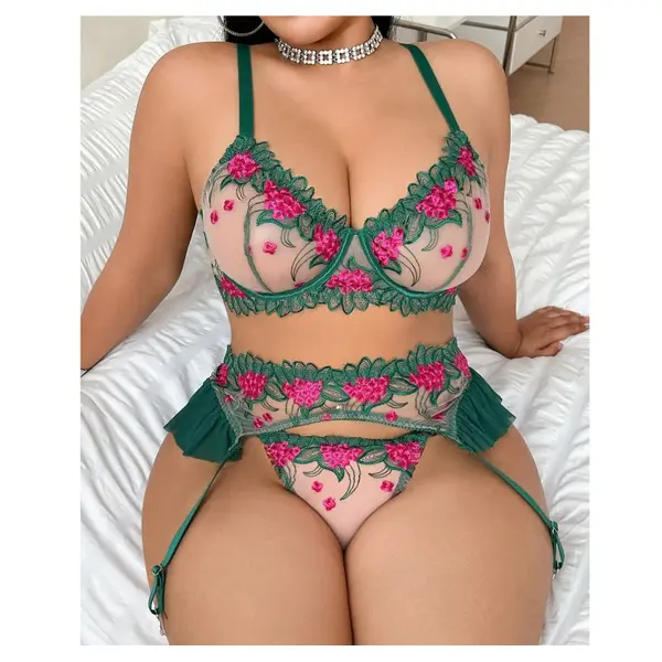 plus size embroidered lingerie set