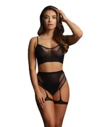 Le Desir Bliss 2 Piece Set With Garters Black UK 6 to 14