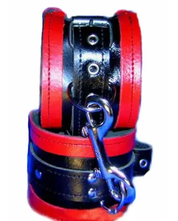 Bondage Ankle Cuffs With Red Leather Decoration