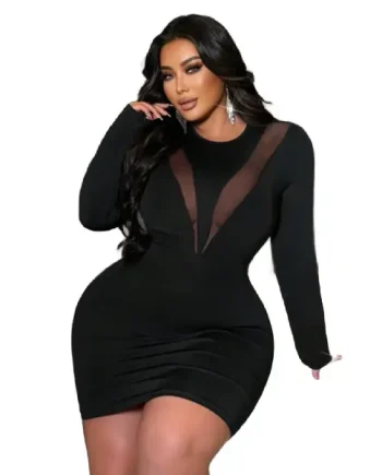 Contrast Mesh Bodycon Dress