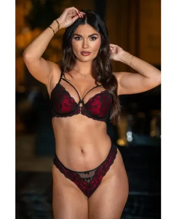 Desire Open Back Thong - Black/Red