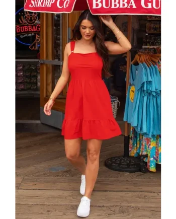 Lena Fuller Bust Pique Jersey Tiered Short Dress - Red