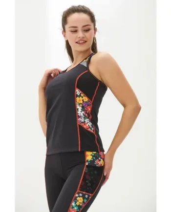 Energy Racer Back Tank Top - Black Ditsy