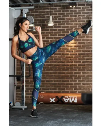 Energy Printed Mesh Panel Legging - Navy Fern