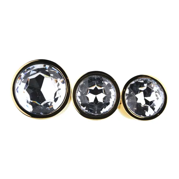 Toosh Metal Butt Plug Gold Set of 3 Clear Stone