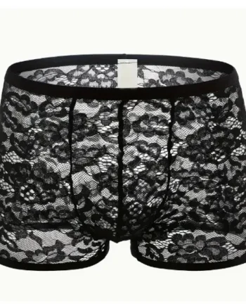 Men’s Slim Fit Black Lacy Boxers (Extra Large)