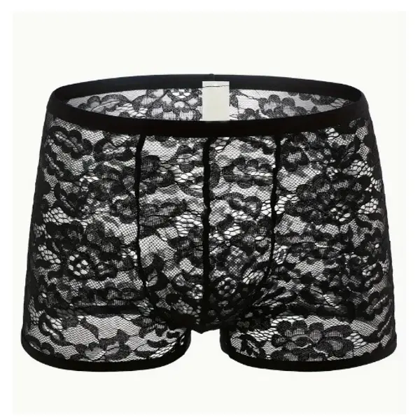 Men’s Slim Fit Black Lacy Boxers (Extra Large)