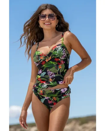 Palermo Underwired Padded Tankini Top - Black Tropical
