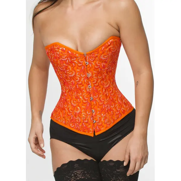 Embroidered Orange Corset Overbust